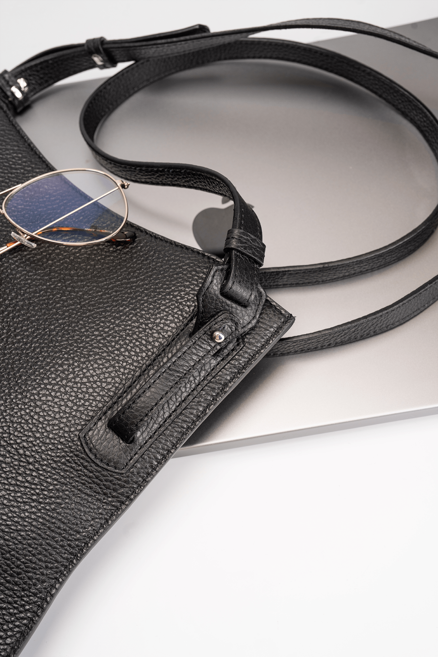 Simona Crossbody Bag Black - Adjustable Strap Detail - Close-up View