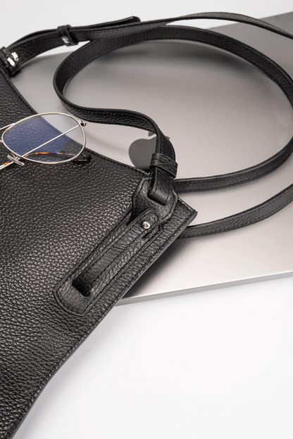 Simona Crossbody Bag Black - Adjustable Strap Detail - Close-up View