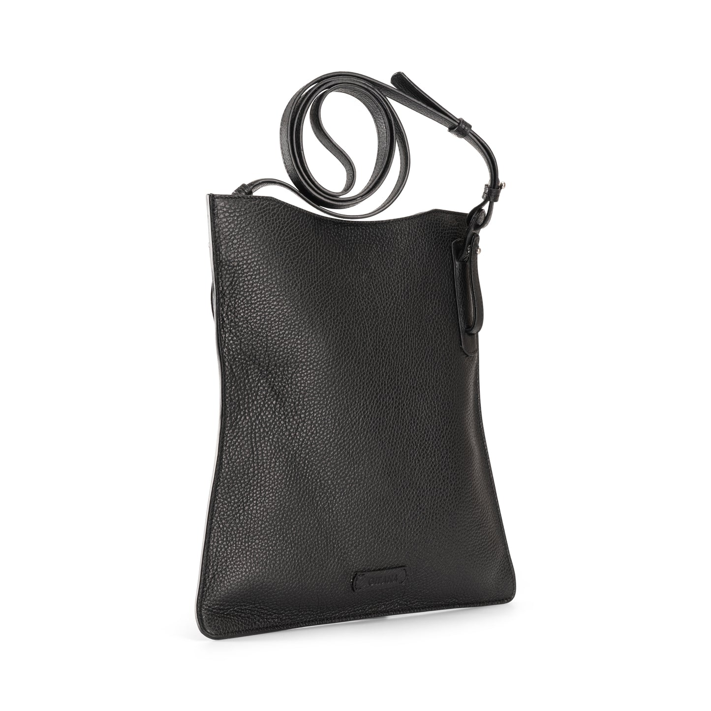 Simona Crossbody Bag Black Pebbled Calf Leather - Side View Detail