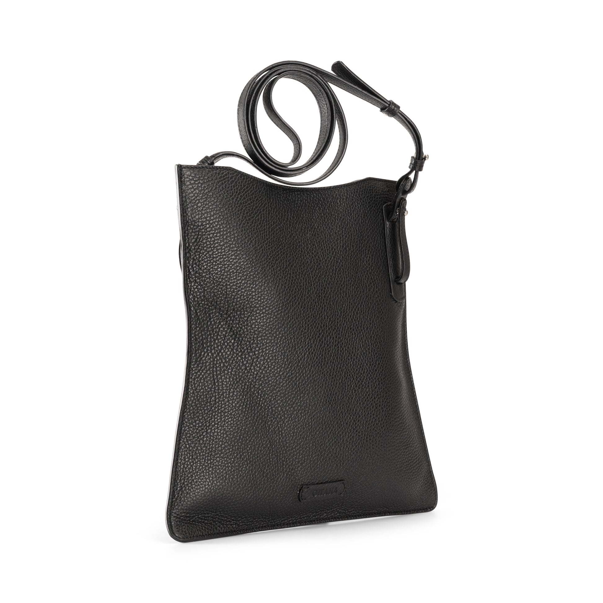 Simona Crossbody Bag Black Pebbled Calf Leather - Side View Detail