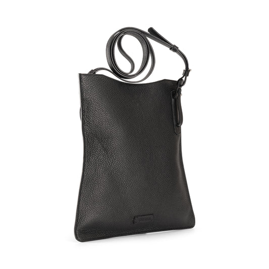 Simona Crossbody Bag Black Pebbled Calf Leather - Side View Detail