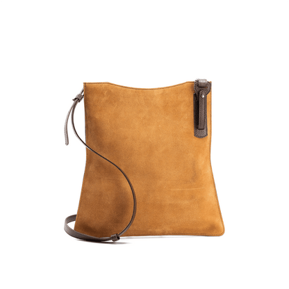 Simona Crossbody  - Italian Suede Caramel & Chocolate Leather Handbag