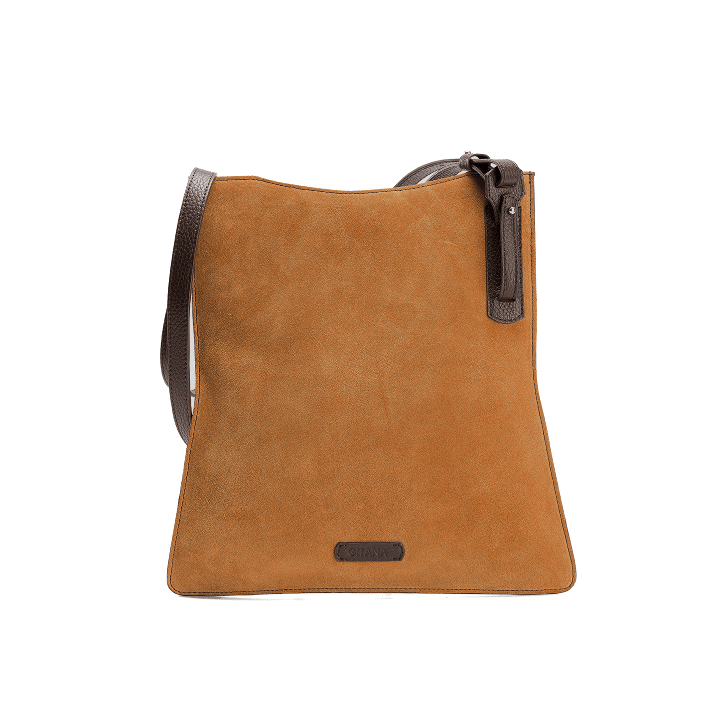 Simona Crossbody Bag Caramel Cioccolato - Italian Suede Handbag - Front View.