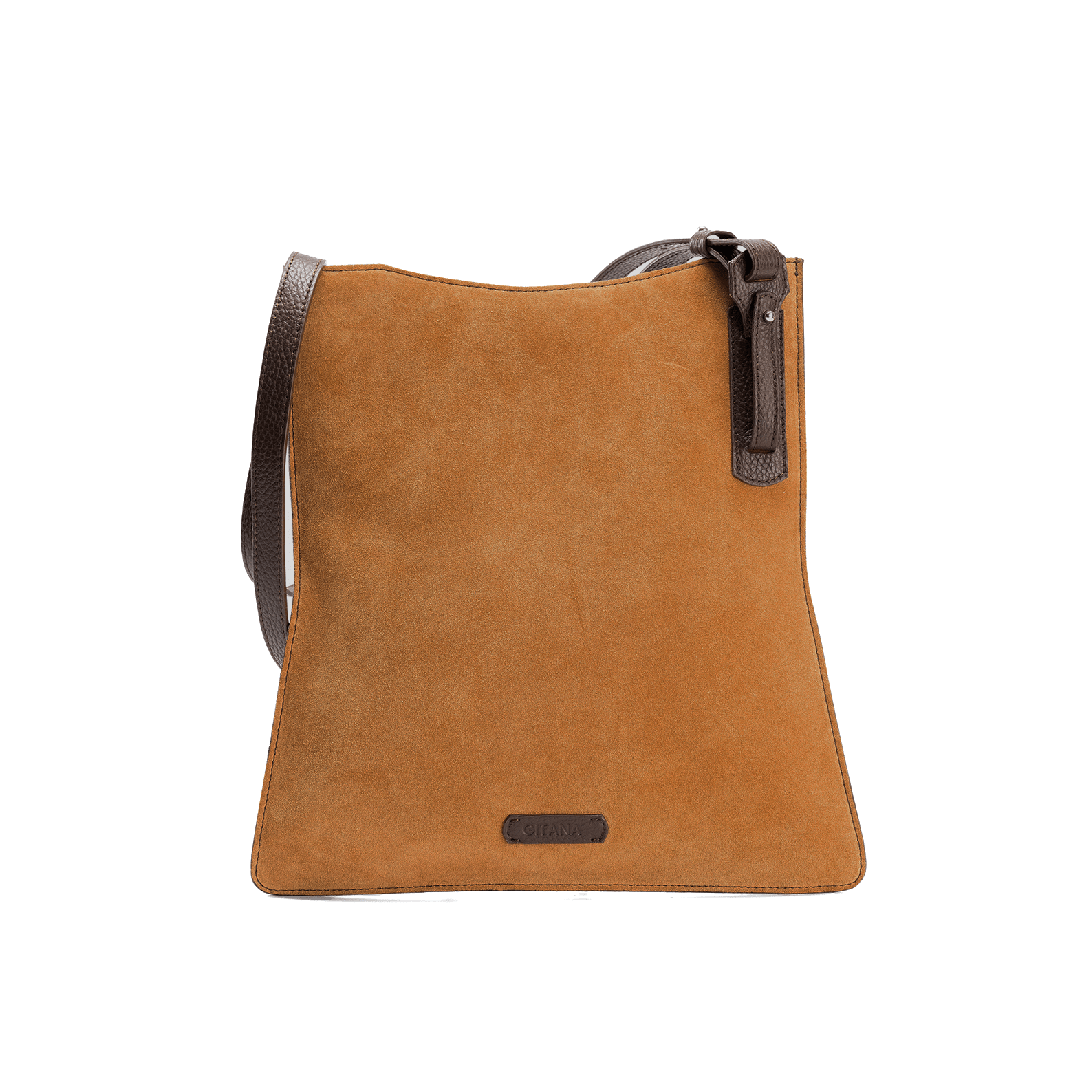 Simona Crossbody Bag Caramel Cioccolato - Italian Suede Handbag - Front View.