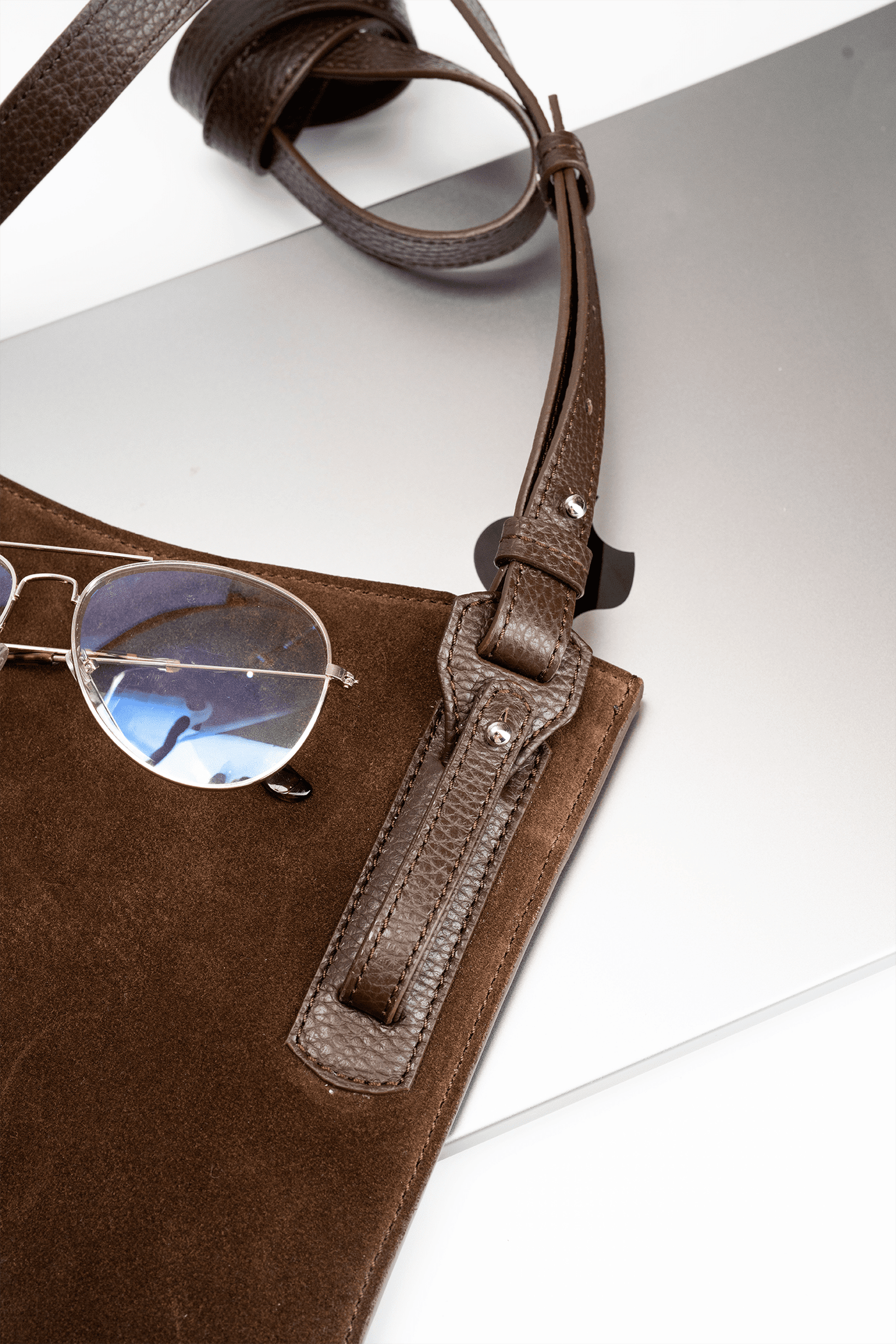 Simona Crossbody Brown Suede Leather Handbag - Adjustable Strap Detail