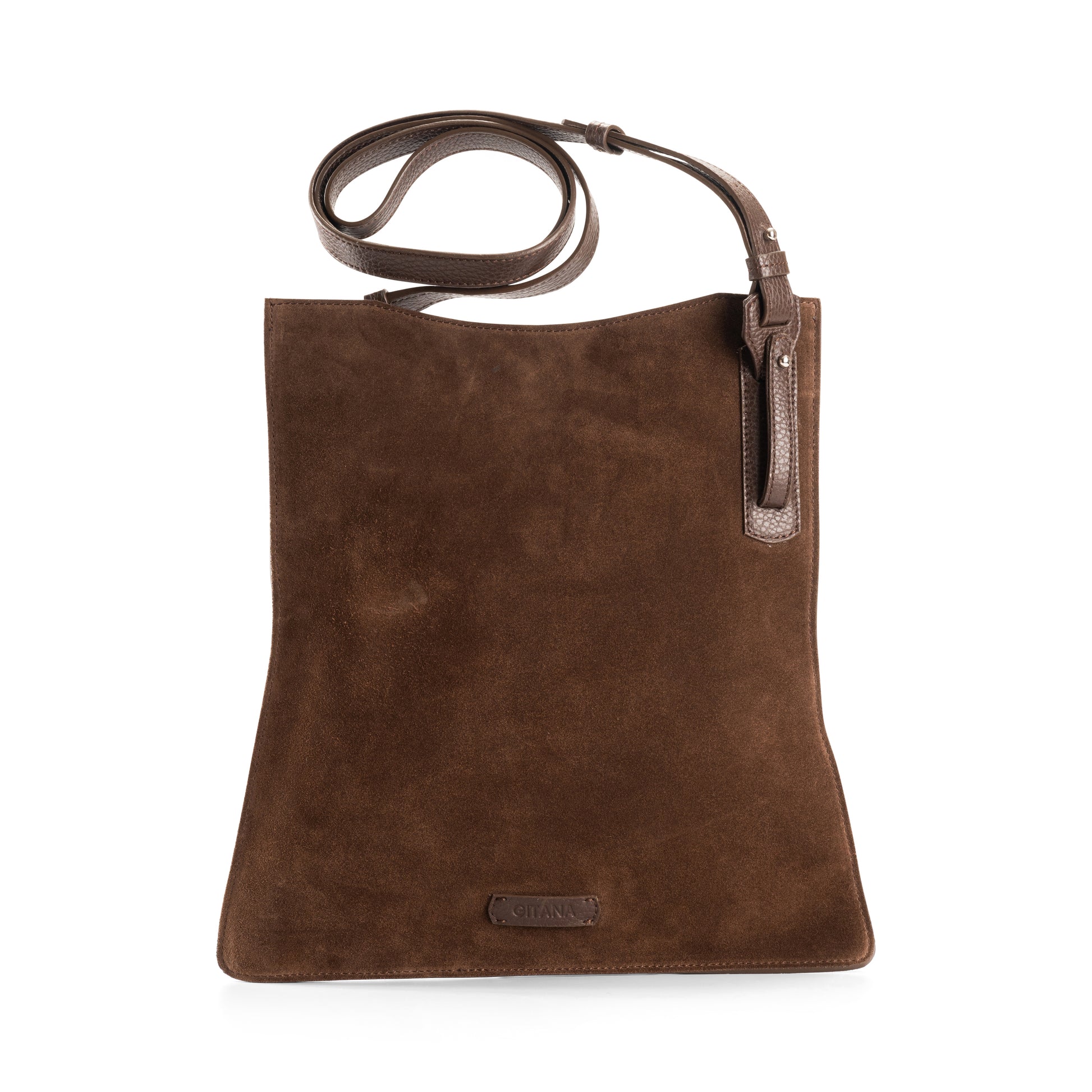 Simona Crossbody Bag Chocolate - Italian Suede Handbag - Front View.