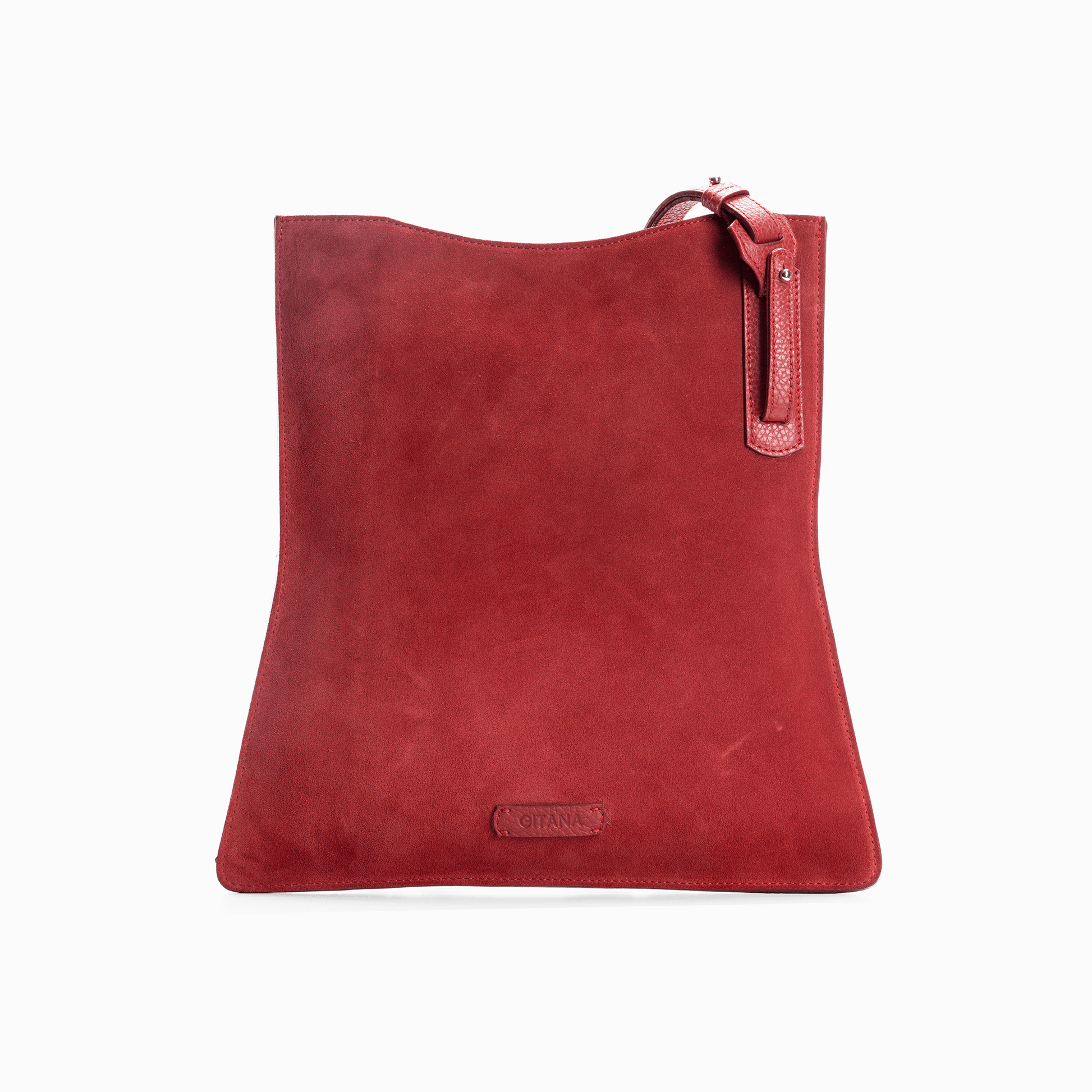 Simona Crossbody Bag Red - Italian Suede Handbag - Front View.