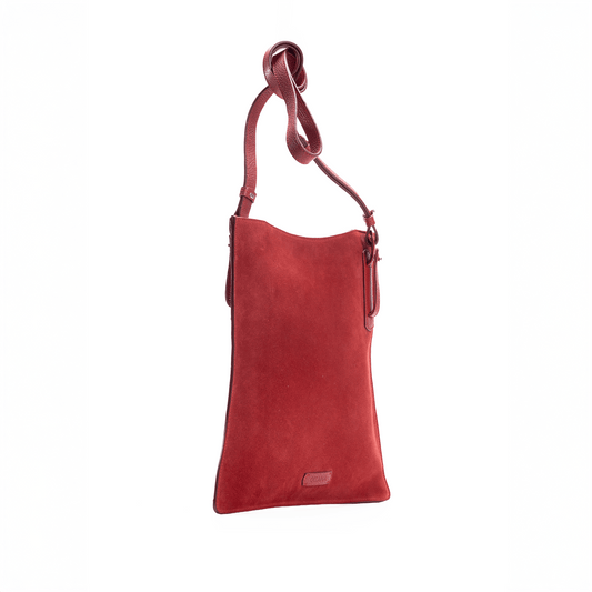 Simona Crossbody Bag in Suede Red - Side View Detail