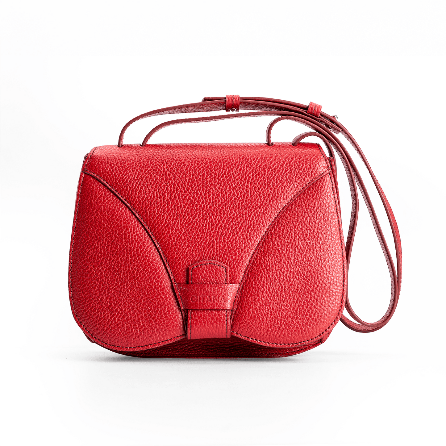 Yara Crossbody Bag in Red Italian Pebble Leather - Front View