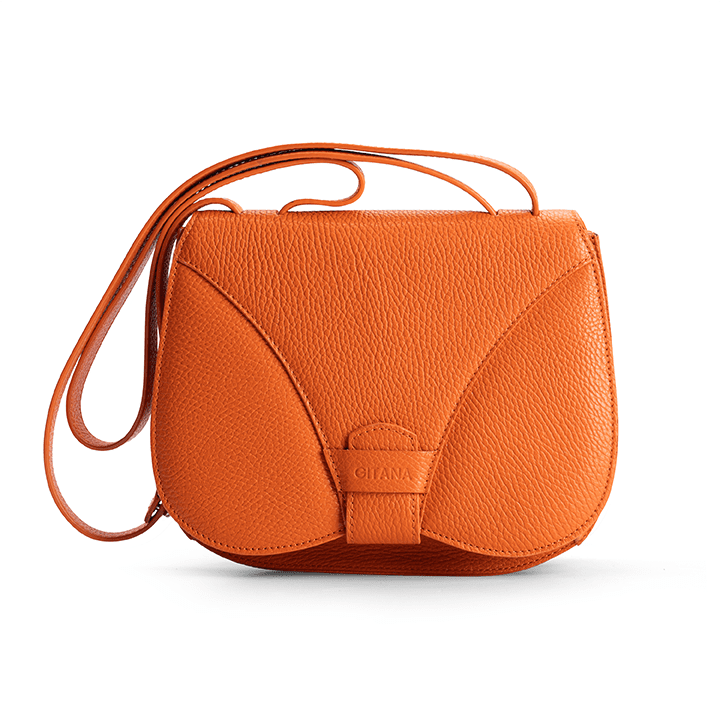 Yara Crossbody Bag Orange - Italian Pebble Leather Handbag - Front View