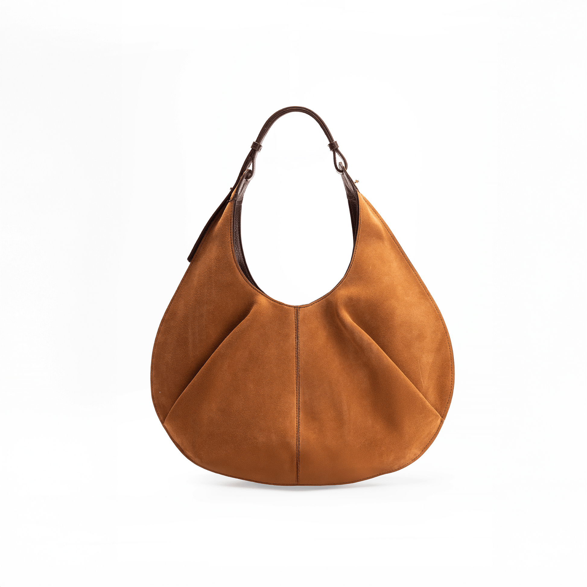 The Back View of Onda Tote Bag in tan suede leather featuring two side pleats