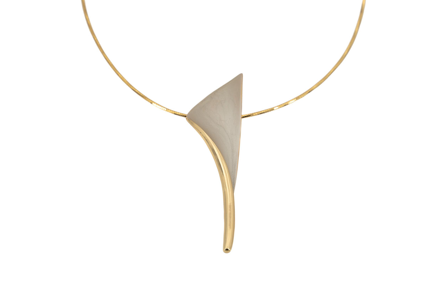 Petal Choker Necklace in gold-plated brass with a sculptural hand-painted Zamak petal pendant on a twisted cable choker, product shot on white background