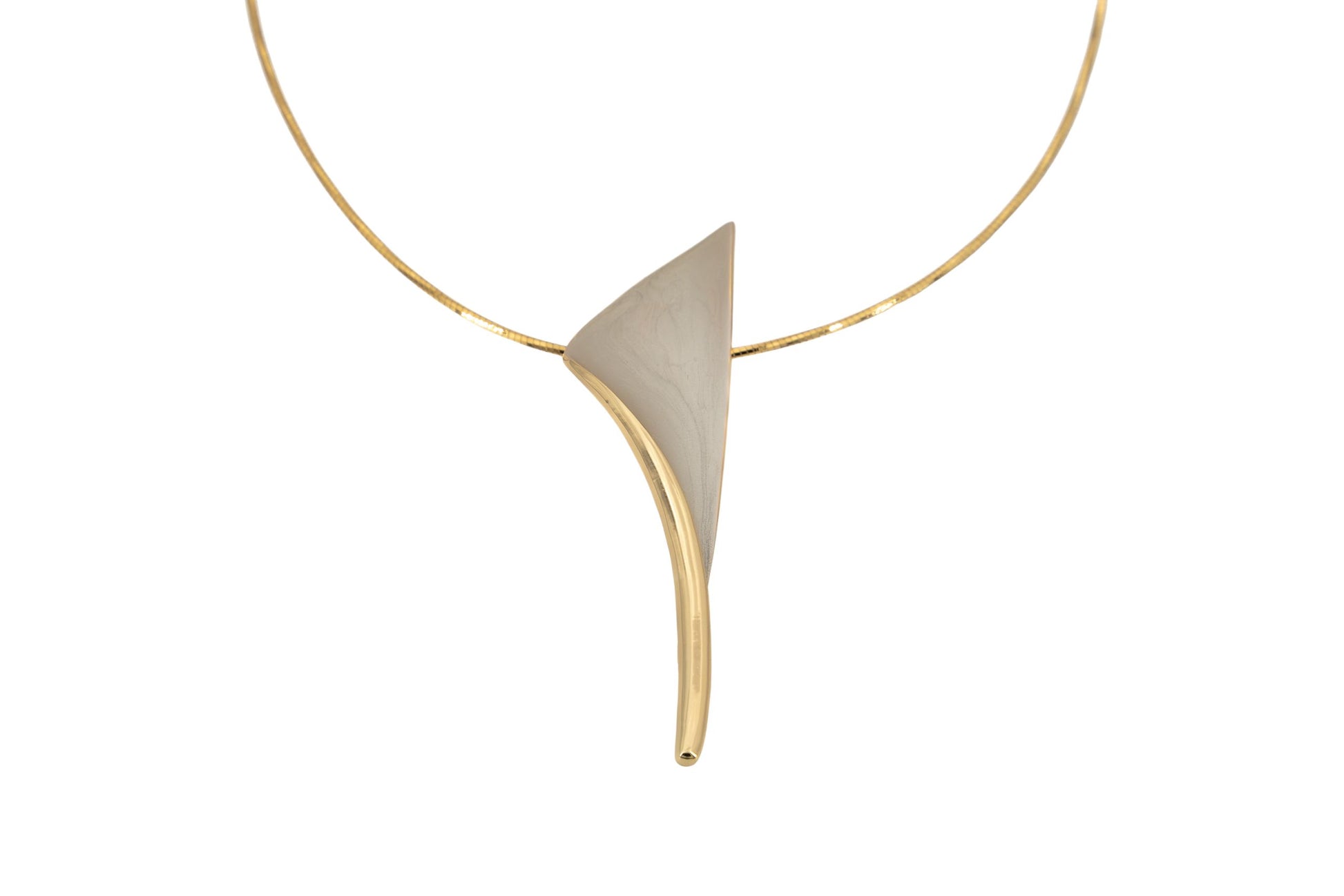 Petal Choker Necklace in gold-plated brass with a sculptural hand-painted Zamak petal pendant on a twisted cable choker, product shot on white background