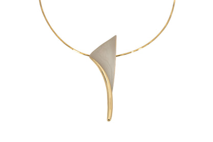 Petal Choker Necklace in gold-plated brass with a sculptural hand-painted Zamak petal pendant on a twisted cable choker, product shot on white background