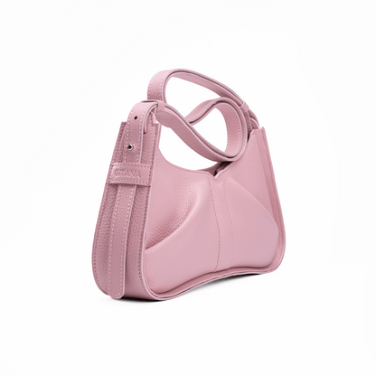 Isla Shoulder Bag Petal Pink Leather - Side Pleat Detail