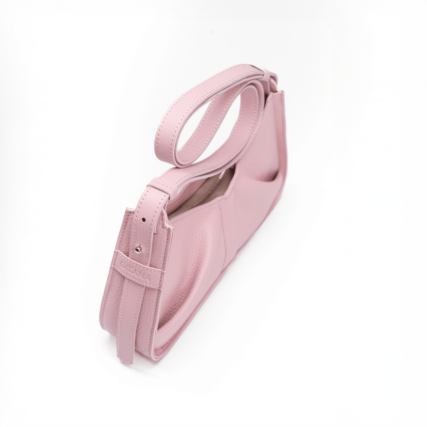 Gitana Shoulder Bag Isla – Camelia | Top Zip and Strap Detail in Italian Pebble Calf Leather