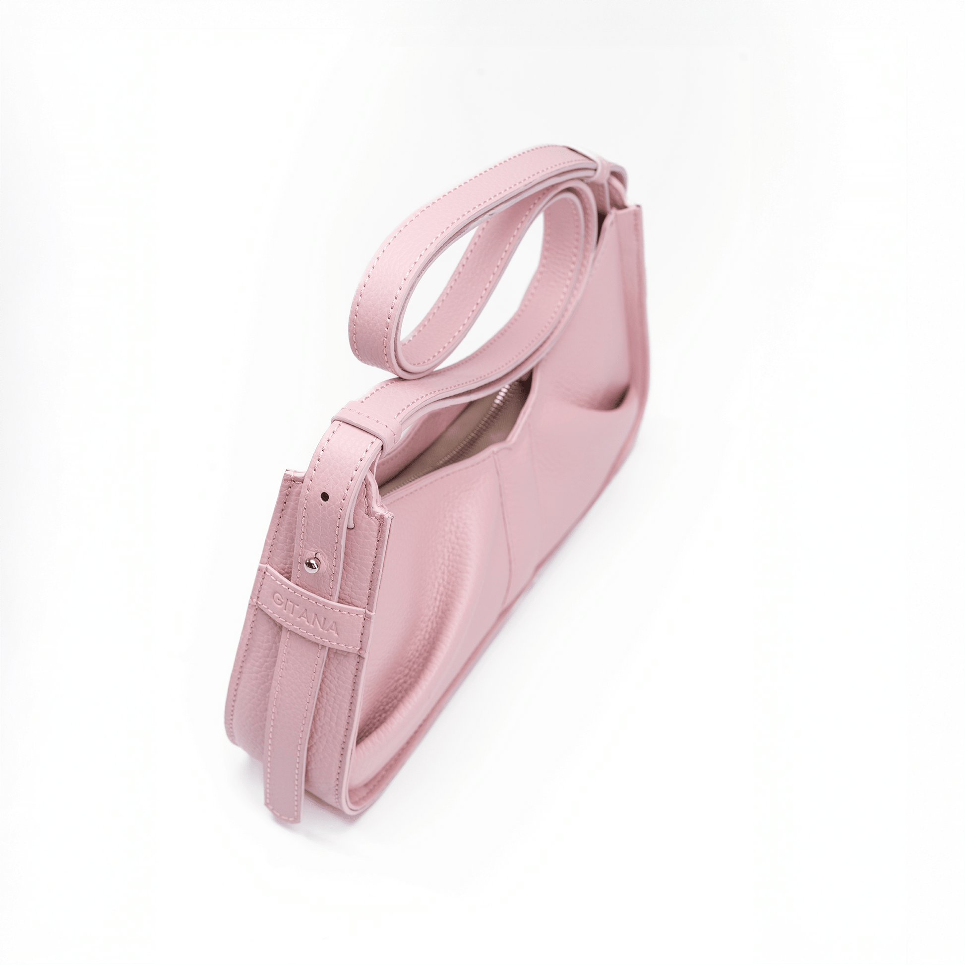 Gitana Shoulder Bag Isla – Camelia | Top Zip and Strap Detail in Italian Pebble Calf Leather