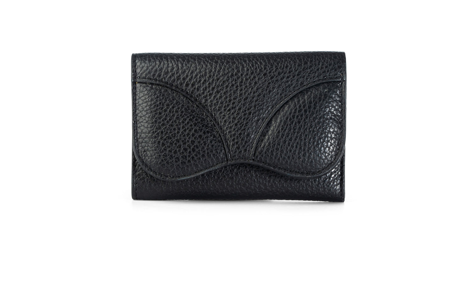 Gitana Ala Ladies Wallet Black — front view, Italian pebble leather, wing flap detail