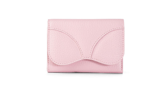 Gitana Ala ladies wallet in Adria pebble calf leather, Camelia pink — wing-shaped flap detail — made in Italy
