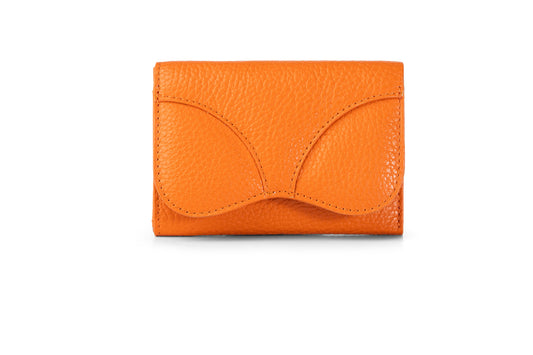 Gitana Ala Ladies Wallet Orange — front view, Italian pebble leather, wing flap detail