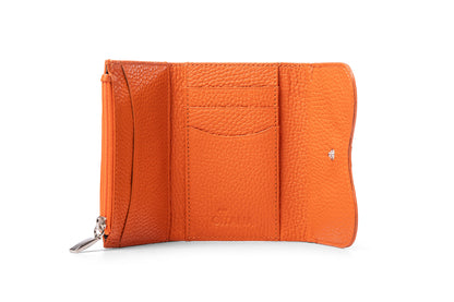 Gitana Ala Ladies Wallet Orange — front view, Italian pebble leather, wing flap detail