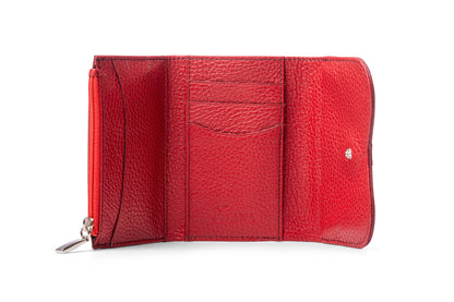 Gitana Ala Ladies Wallet Red interior — zip coin compartment, 3 card slots, 2 slip-in pockets, note compartment